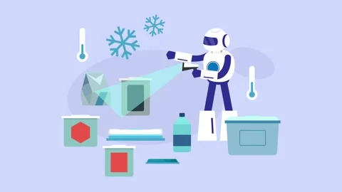 Automated Cold Chain Logistics Robot Scanning Frozen Goods cartoon animation Stock Footage 337940688