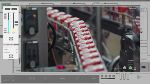 Automated control system is analyzing milk packages on a conveyor at the plant Stock Footage 266319926