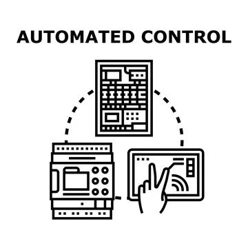 Automated control system connecting industrial electronic devices Stock Illustration