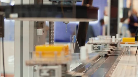 Automated control system scanning, machining parts, conveyor Video stock 119014894