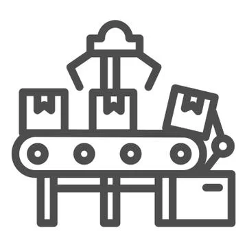 Automated conveyor and boxes line icon, delivery logistics symbol, Automatic Stock Illustration