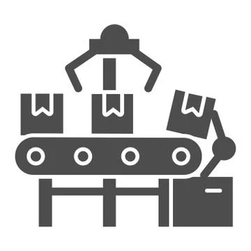 Automated conveyor and boxes solid icon, delivery logistics symbol, Automatic Stock Illustration