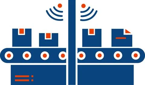 Automated conveyor belt parcel sorting icon Stock Illustration