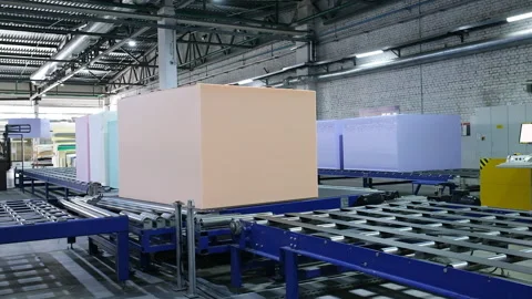 Automated conveyor for cutting elastic polyurethane foam Stock Footage 278039326