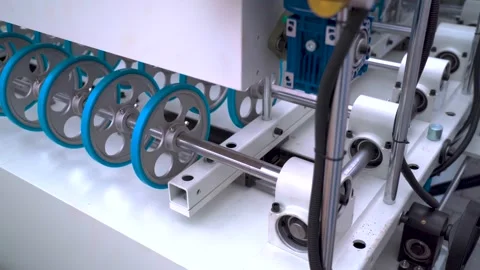 Automated conveyor system with rotating wheels on a production line in a factory Vídeos de archivo 341555685