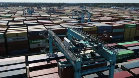 Automated crane with shipping containers Stock Footage 171588944