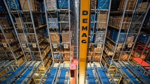 Automated Cranes System/Warehouse Time Lapse 4k Видео 89747129