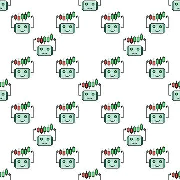 Automated Cryptocurrency Trading Bot with Candlestick Chart vector colored .. 스톡 일러스트
