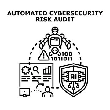 Automated cybersecurity risk audit identifying digital threats Stock Illustration