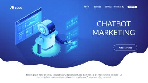 Automated data analysis isometric 3D landing page. Stock Illustration