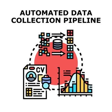 Automated data collection pipeline concept developing Stock Illustration