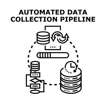 Automated data collection pipeline illustrating systems technology Stock Illustration