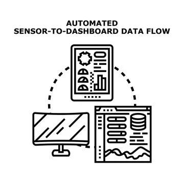 Automated data flow processing from sensor to dashboard Stock Illustration