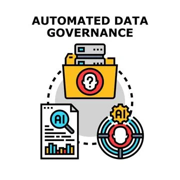 Automated data governance concept controlling information processing Illustrazione stock
