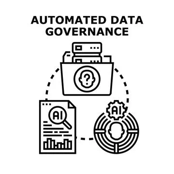 Automated data governance concept controlling information processing Stock Illustration
