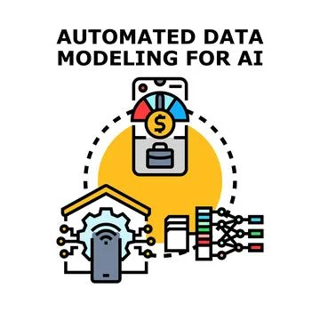 Automated data modeling for ai concept illustration Stock Illustration