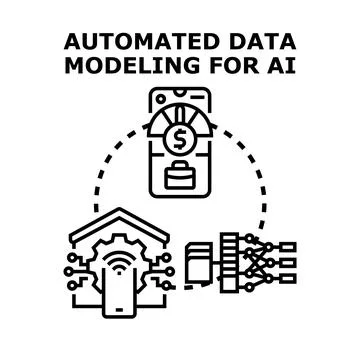 Automated data modeling for ai concept illustration Stock Illustration