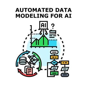 Automated data modeling for artificial intelligence developing innovative s.. 库存插图