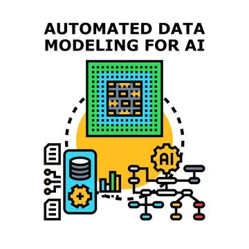 Automated data modeling for artificial intelligence concept Stockillustratie