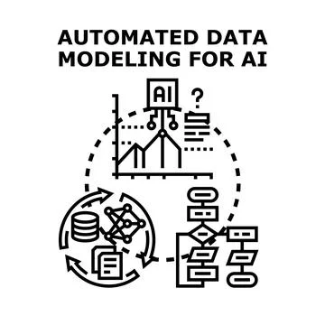 Automated data modeling process optimizing information analysis and machine l Illustrazione stock
