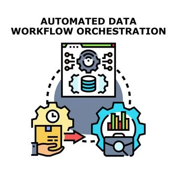 Automated data workflow orchestrating process management system Illustrazione stock