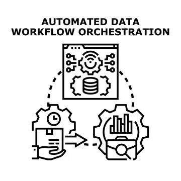 Automated data workflow orchestrating process management system Stock Illustration
