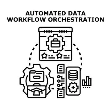 Automated data workflow orchestration process management 스톡 일러스트