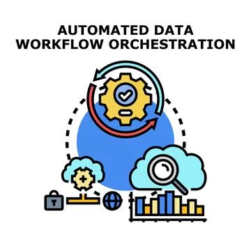 Automated data workflow orchestration process with cloud security Stock Illustration