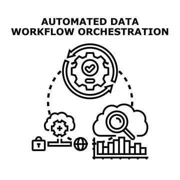 Automated data workflow orchestration process with cloud security Stockillustratie