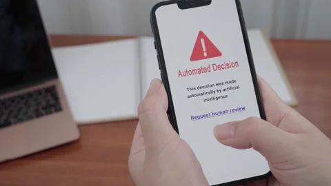 Automated Decision AI Alert with Request Human Review Link on Phone Stock Footage 341932203