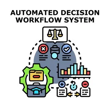 Automated decision workflow system process illustration Stock Illustration