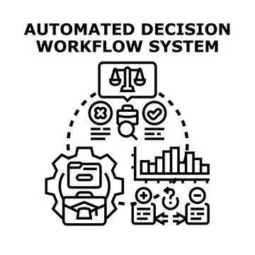 Automated decision workflow system process illustration Stock Illustration