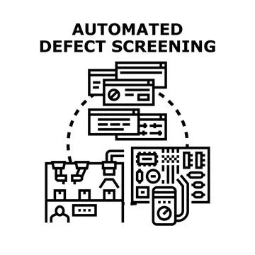 Automated defect screening process analyzing product quality Illustrazione stock
