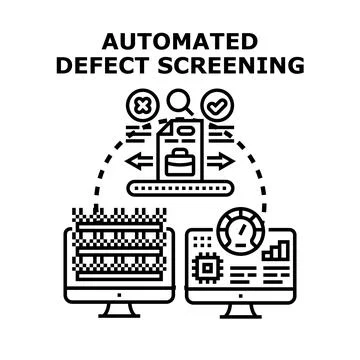 Automated defect screening system analyzing product quality Illustrazione stock