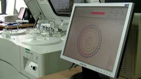 Automated device for blood test in work process in medical laboratory Stock Footage 10888769