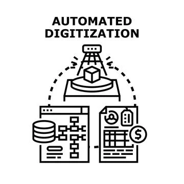 Automated digitization process converting data to digital format Illustrazione stock