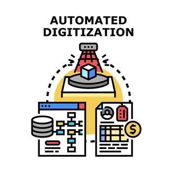 Automated digitization process converting data to digital format Stock Illustration