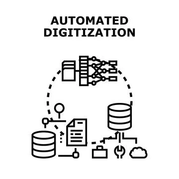 Automated digitization process transforming data management systems Stock Illustration