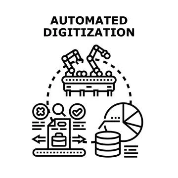 Automated digitization process transforming documents into data Stock Illustration