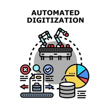 Automated digitization process transforming documents into data Stock Illustration
