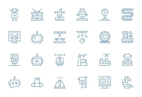 Automated Display Perfect Vector Set with 24 128x128 Thin Line Icons Illustrazione stock