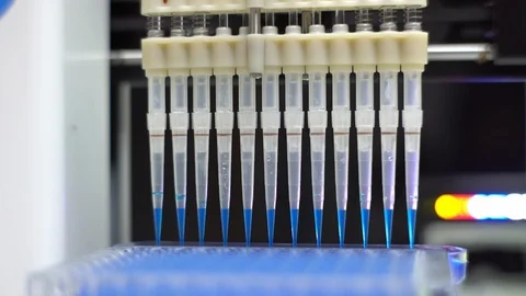 Automated DNA  Processor real-time PCR cycler. Modern medical test robotic ma Stock Footage 119487151