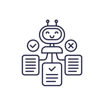 Automated document management line icon with robot, business automation vecto Stock Illustration