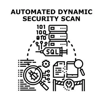 Automated dynamic security scan identifying cyber vulnerabilities Stockillustratie