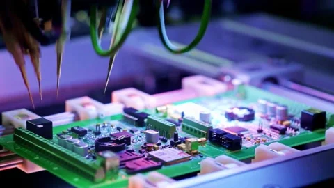 Automated Electronic Circuit Board Manufacturing Inside Tech Factory Stock Footage 328916639