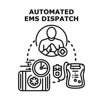 Automated ems dispatch system concept providing urgent medical assistance Stock Illustration