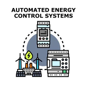 Automated energy control systems managing renewable energy sources Stock Illustration