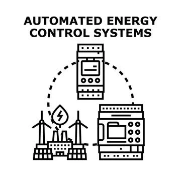 Automated energy control systems managing renewable energy sources Stock Illustration