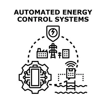 Automated energy control systems managing smart power distribution Ilustración de archivo
