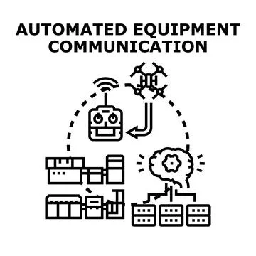 Automated equipment communicating data for smart manufacturing process Stock Illustration